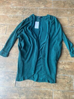 Women’s Open Front Waffle Knit Open Cardigan - Teal. Size small. NWT-Merokeety.